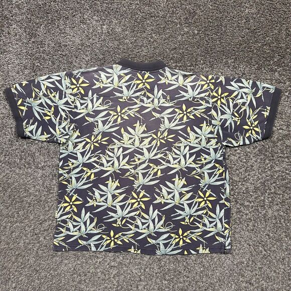 Vintage Thrashed Polo Shirt Sun Faded 80s 90s Leaf Print Distressed Cotton Blue - Picture 6 of 7